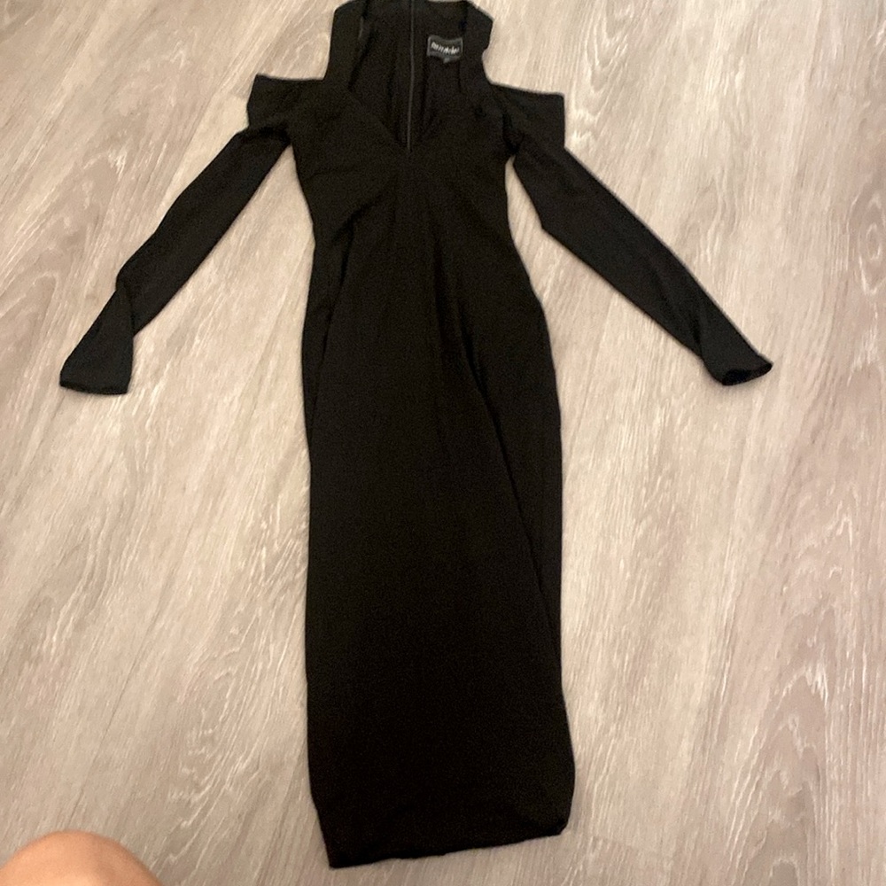 Black nookie cold shoulder bodycon sexy midi dress